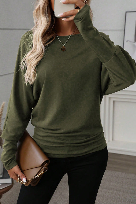 Women Solid Color Long Sleeve Minimalist Casual Top