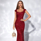 Sequin Sling Mid Waist Party Evening Dress Long Mop Dress - DanaFashionstore