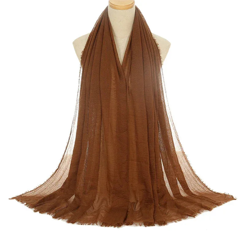 Pleated Viscose Yarn Monochrome Scarf Natural Wrinkled Cotton And Linen Burrs - DanaFashionstore