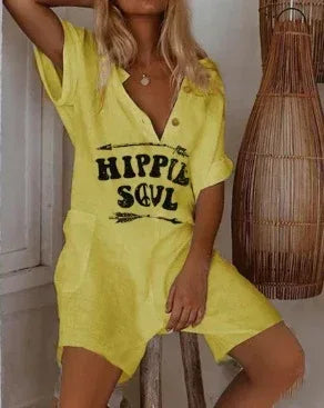 V-Neck Letter Print Jumpsuit 2026 - Side Pocket Casual Jumpsuit - DanaFashionstore