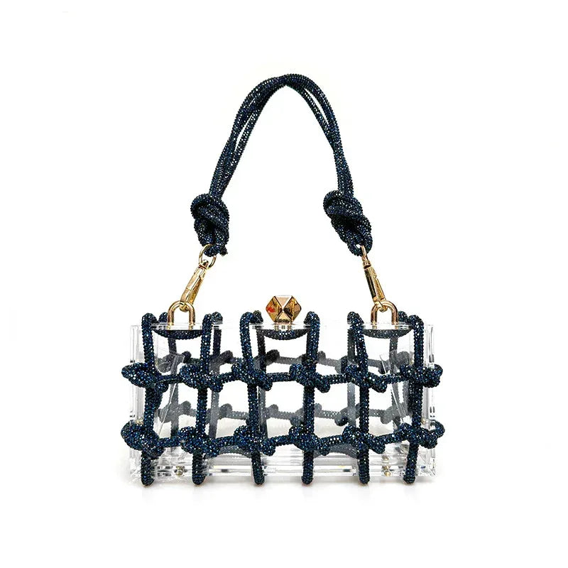 French Sweet Shiny Rhinestone Banquet Small Square Bag - DanaFashionstore