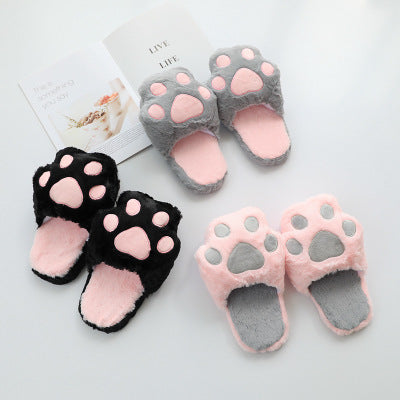 Imitation rabbit fur and cat's paw slippers