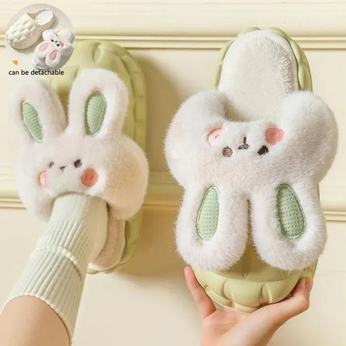 Cute Rabbit Shoes Winter Fuzzy Slippers Women Detachable Washable House Shoes - DanaFashionstore