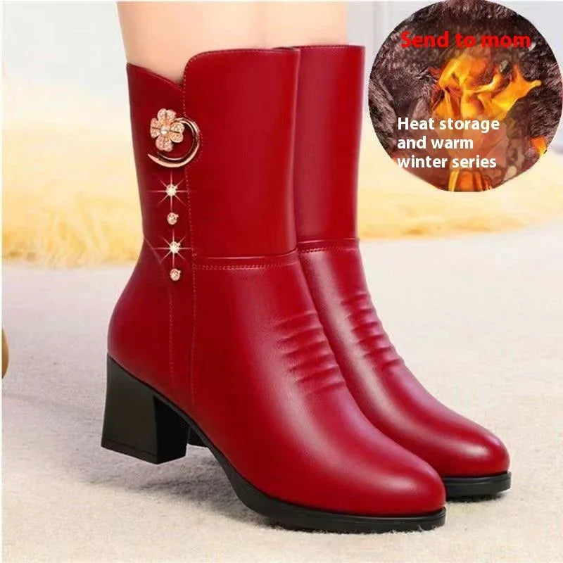 Cotton Boots Women's Soft Leather Martin Boots Mid-calf Women - DanaFashionstore