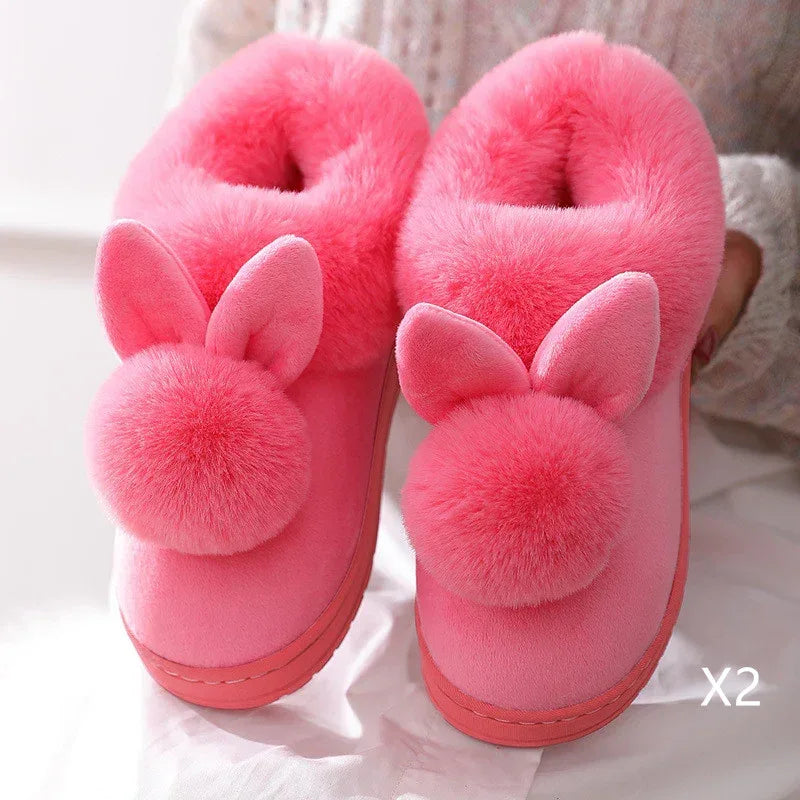 Autumn Winter Cotton Slippers Fur Rabbit Home Warm Thick Bottom Indoor Cotton Shoes Womens Slippers Cute Fluffy Cat Slippers - DanaFashionstore