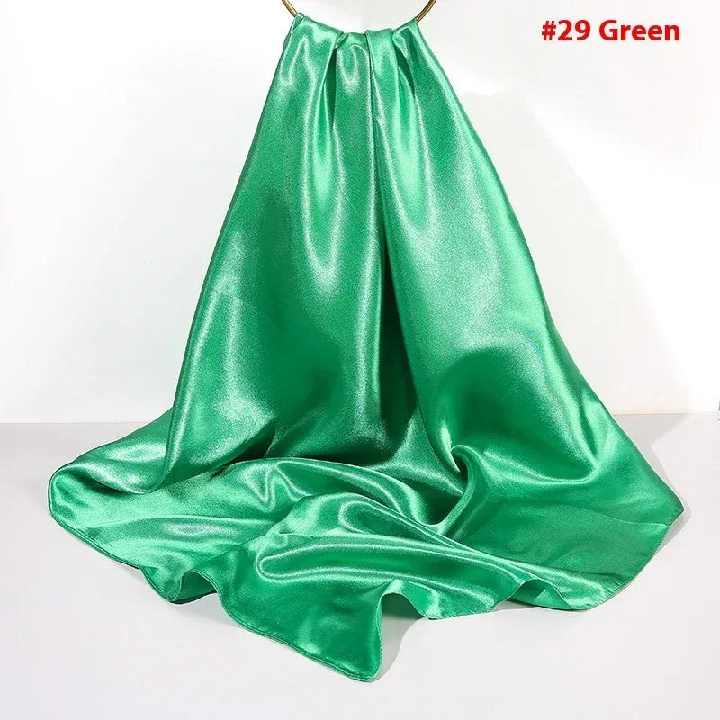 Pure Color Silk Scarf Artificial Silk 90cm Shiny Satin Shawl - DanaFashionstore