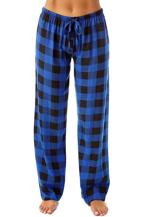 Drawstring Plaid Print Trousers Casual Loose Sports Home Pants Women