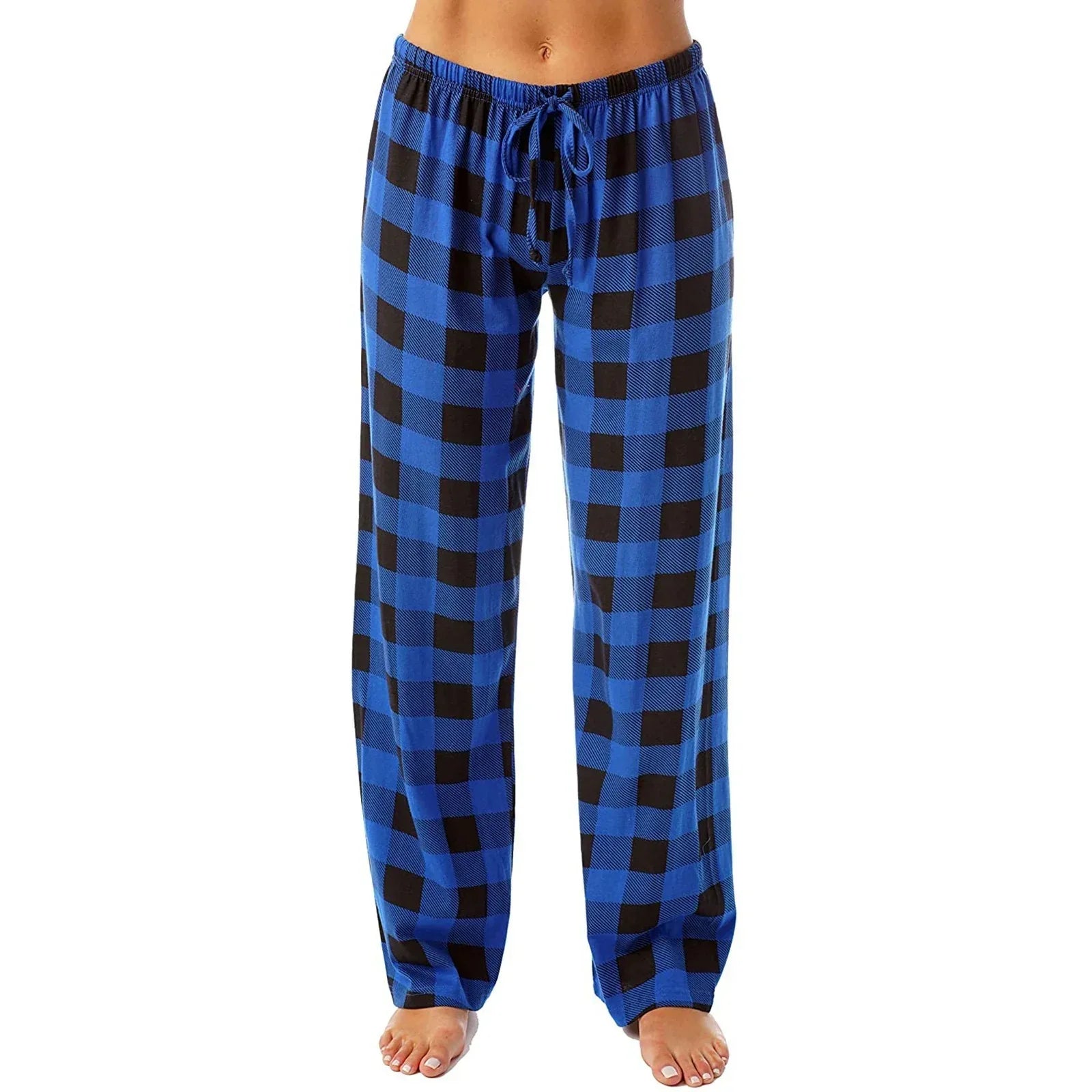Drawstring Plaid Print Trousers Casual Loose Sports Home Pants Women - DanaFashionstore