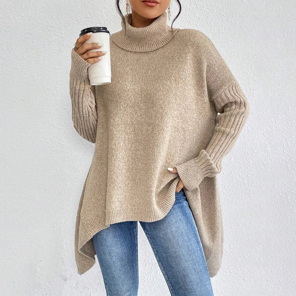 Irregular Turtleneck Sweater Winter Loose Long Sleeve Knitted Tops Leisure Warm Pullover Sweater Women's Clothing - DanaFashionstore