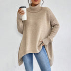 Irregular Turtleneck Sweater Winter Loose Long Sleeve Knitted Tops Leisure Warm Pullover Sweater Women's Clothing - DanaFashionstore