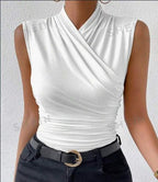 Women's Fashion Summer Solid Color Crisscross Pleated Sleeveless Tank Top - DanaFashionstore