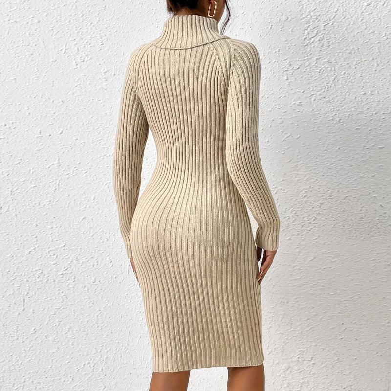 Autumn And Winter Outfit High-neck Slim-fit Sweater Dress - DanaFashionstore
