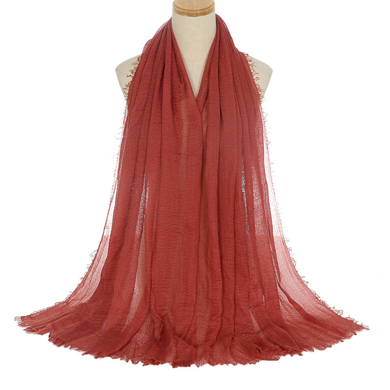 Pleated Viscose Yarn Monochrome Scarf Natural Wrinkled Cotton And Linen Burrs