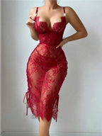 Lace Hollow Red Sexy Lingerie Dress 2026 - Topless Sheath Dress - DanaFashionstore