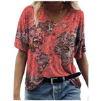 Map Print V-Neck Short-Sleeved T-Shirt - DanaFashionstore