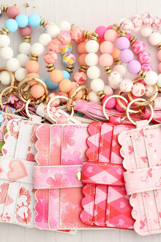 Love Polyurethane Card Holder Silica Gel Key Chain European And American Printed Silicone Beads Bracelet Women's Wallet - DanaFashionstore