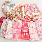 Love Polyurethane Card Holder Silica Gel Key Chain European And American Printed Silicone Beads Bracelet Women's Wallet - DanaFashionstore
