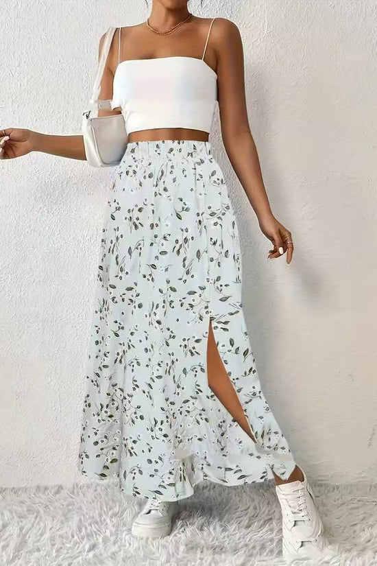 Women's Fashionable With Side-slit Printed Skirt
