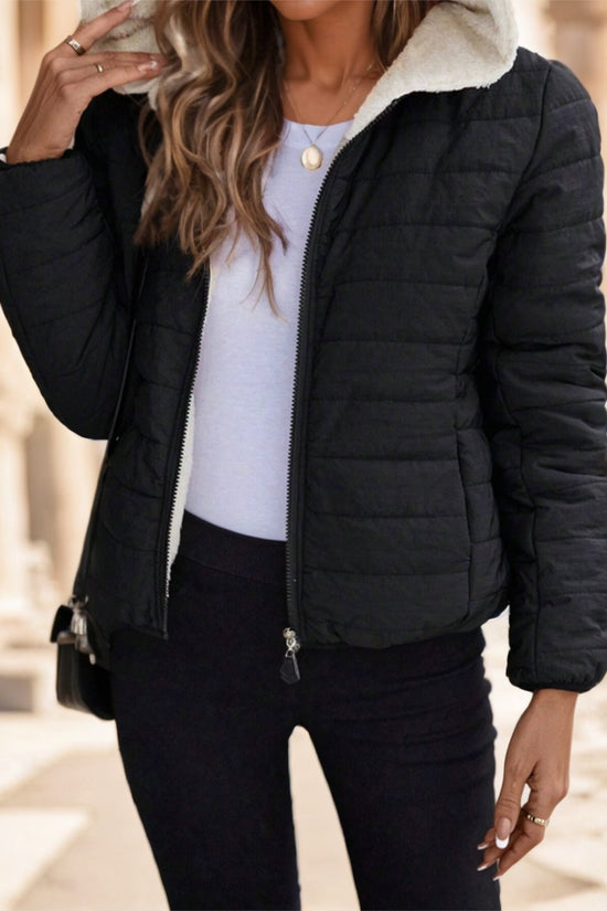 Black Casual Street Style Lightweight Warm Short Women Padded Coat