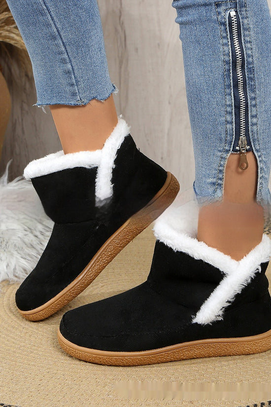 Insulated Cotton-padded Shoes Large Size Flat Bottom Solid Color Fleece Lined Padded Warm Keeping