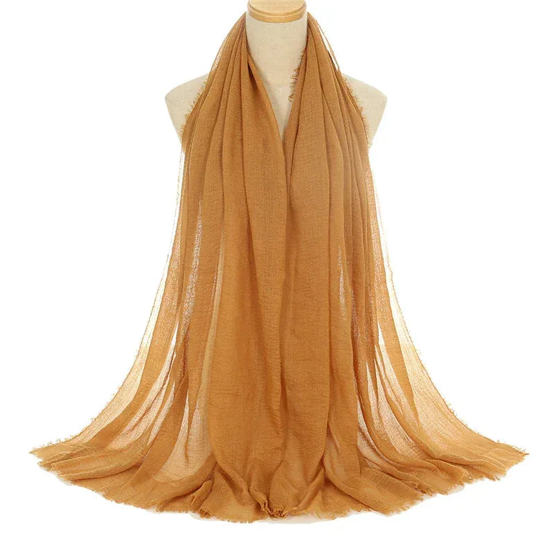 Pleated Viscose Yarn Monochrome Scarf Natural Wrinkled Cotton And Linen Burrs - DanaFashionstore