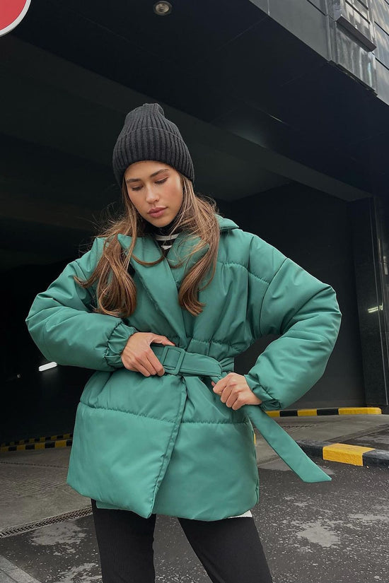 Winter Lapel Waisted Cotton Coat Fashion Solid Color Slim Overcoat Womens Clothing