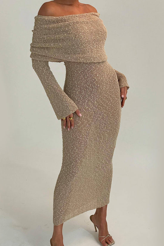 New One-shoulder Knitted Long-sleeved Dress Sexy Beach Holiday Long Dresses Womens Clothing
