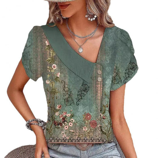 Casual Diagonal Collar Short-sleeved T-shirt