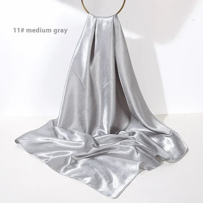 Pure Color Silk Scarf Artificial Silk 90cm Shiny Satin Shawl - DanaFashionstore