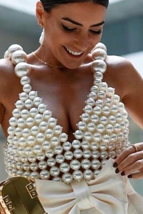 Sexy Fashion Pearl Suspender Vest