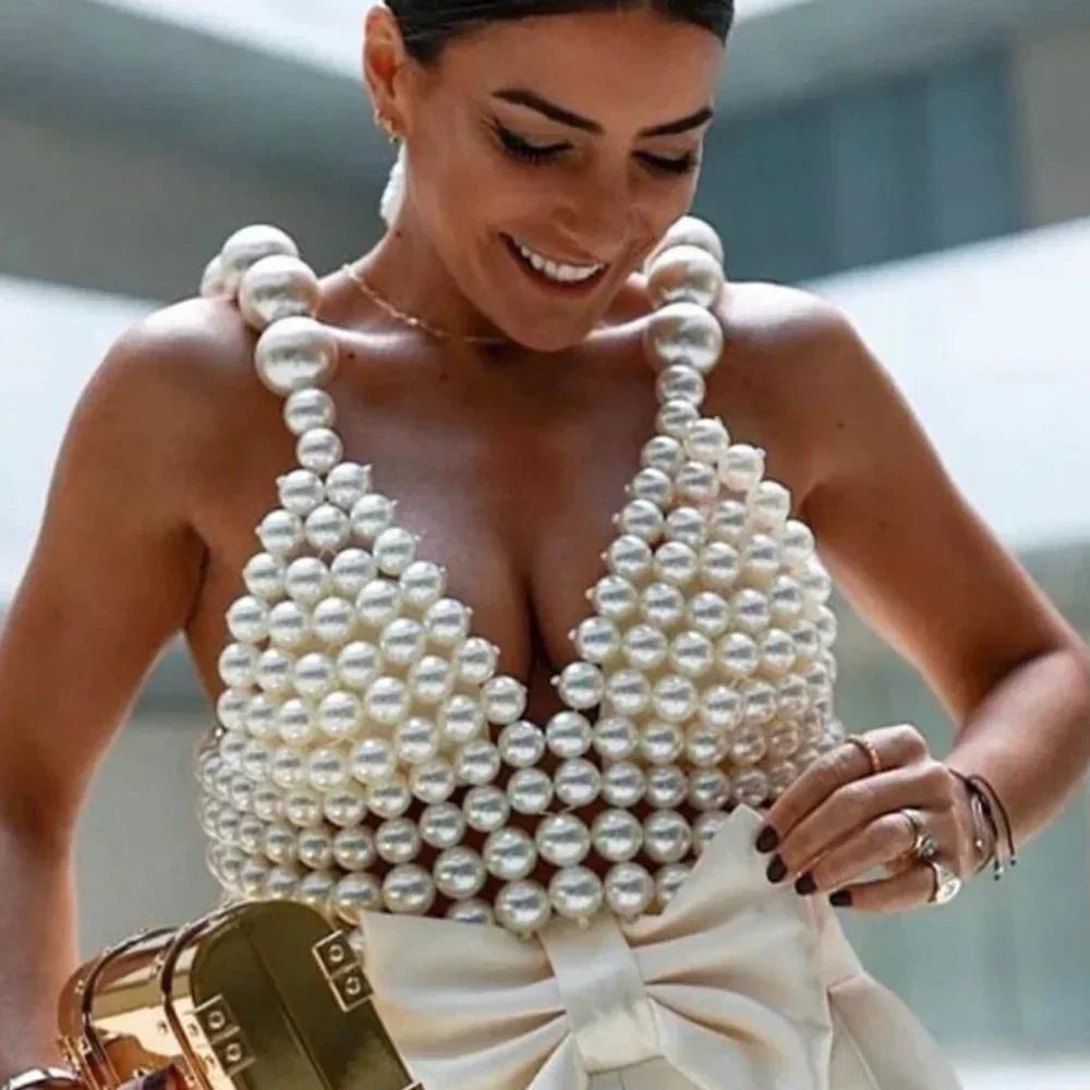 Sexy Fashion Pearl Suspender Vest - DanaFashionstore