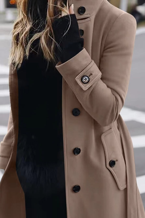 Autumn Winter New Woolen Coat Women's Slim Fit Cardigan Large Coat Women Long Sleeve Single Breasted Stand Collar Woolen Coat