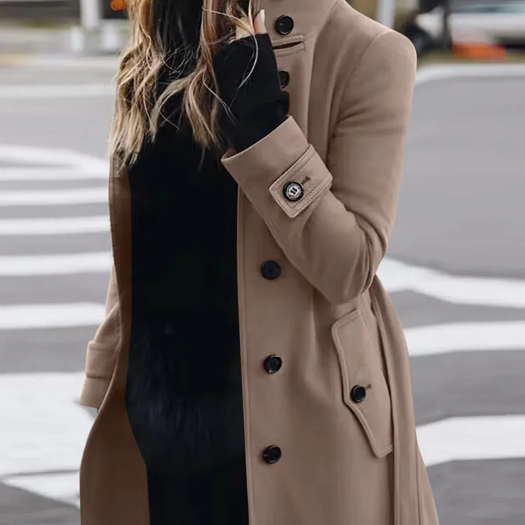 Autumn Winter New Woolen Coat Women's Slim Fit Cardigan Large Coat Women Long Sleeve Single Breasted Stand Collar Woolen Coat - DanaFashionstore