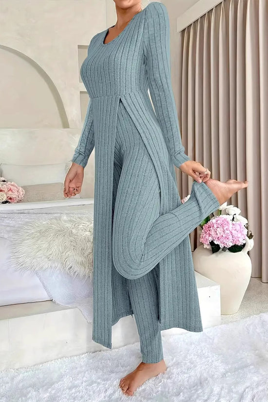 Crew Neck Split Long Sleeve Two-piece Set