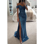 Party Sequins Off-neck Split Dress INS Casual Fashion Dress Women Charming Slimming Dress For Women - DanaFashionstore