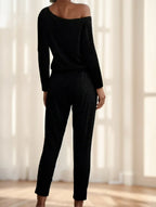 Black Off-Shoulder Long Sleeve Jumpsuit 2026 - Elegant Party Jumpsuit - DanaFashionstore