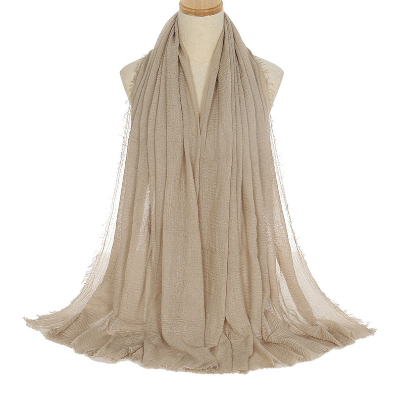 Pleated Viscose Yarn Monochrome Scarf Natural Wrinkled Cotton And Linen Burrs