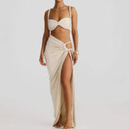 Sexy Fashion Beach Swimsuit Woven Halter Top Top Split Skirt Suit - DanaFashionstore