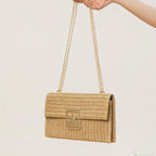 Bag Women's Vacation Style Multi-compartment Chain Flap Screw Lock Straw Bag - DanaFashionstore