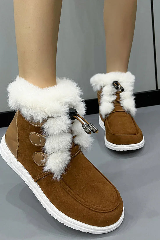 Fashion Suede Fleece Snow Boots Winter Warm Plush Round Toe Cotton Shoes Versatile Simple Short Boot For Women - DanaFashionstore