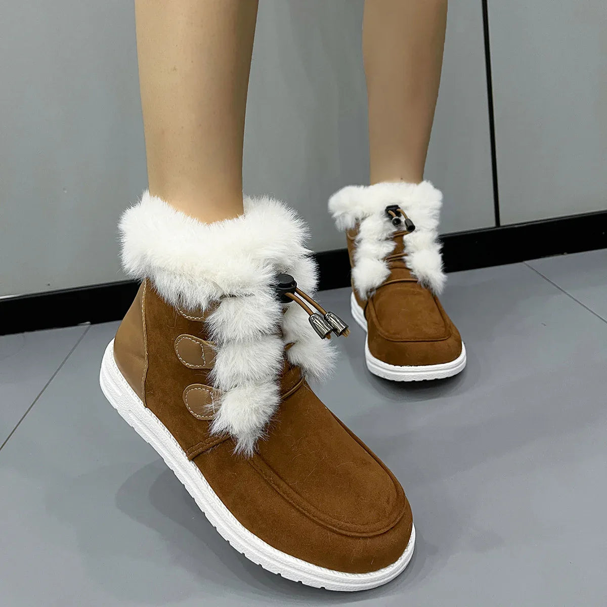 Fashion Suede Fleece Snow Boots Winter Warm Plush Round Toe Cotton Shoes Versatile Simple Short Boot For Women - DanaFashionstore