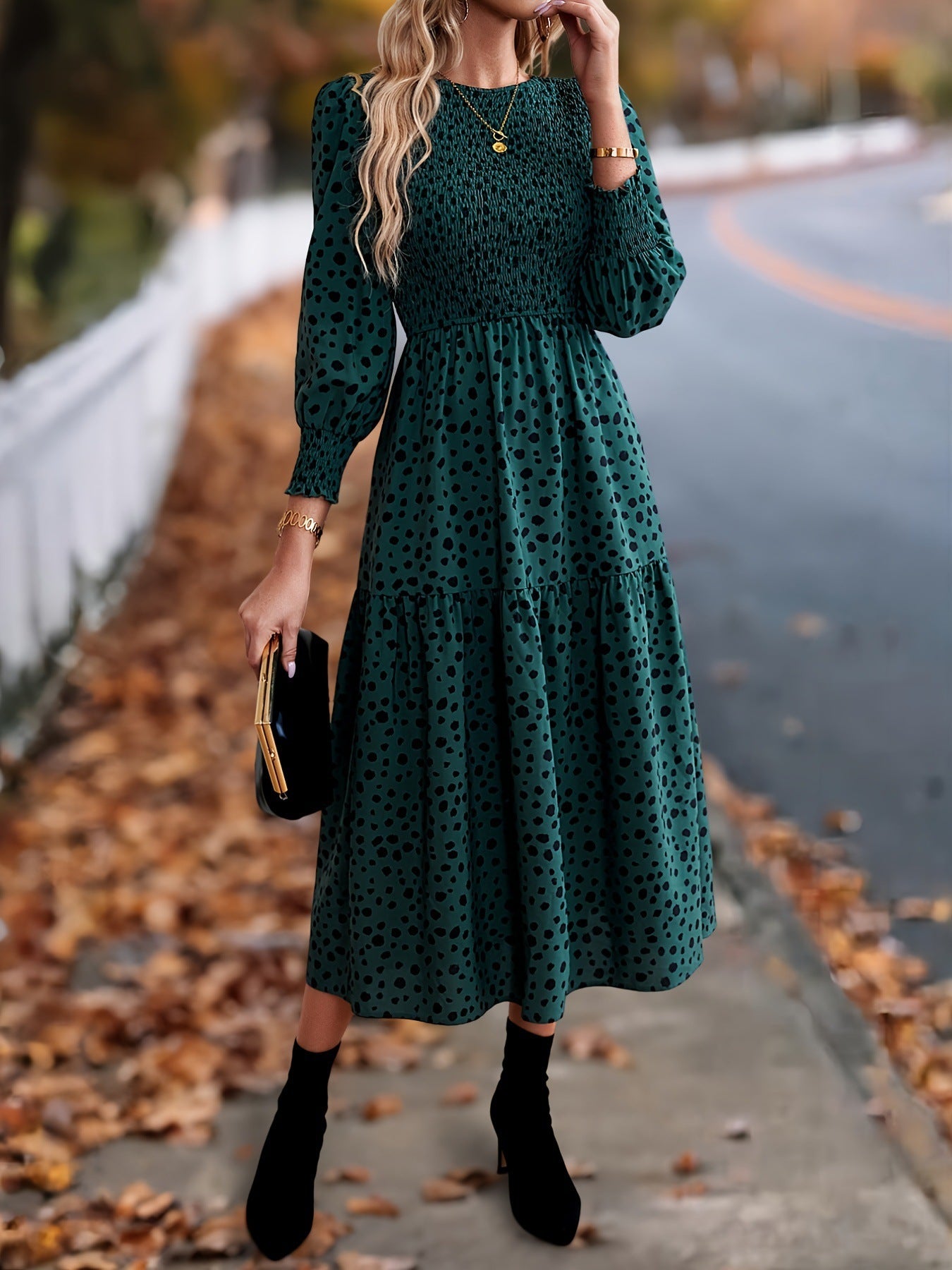 Women's Clothing Leopard Print Long Sleeve Dress - Dana Fashion