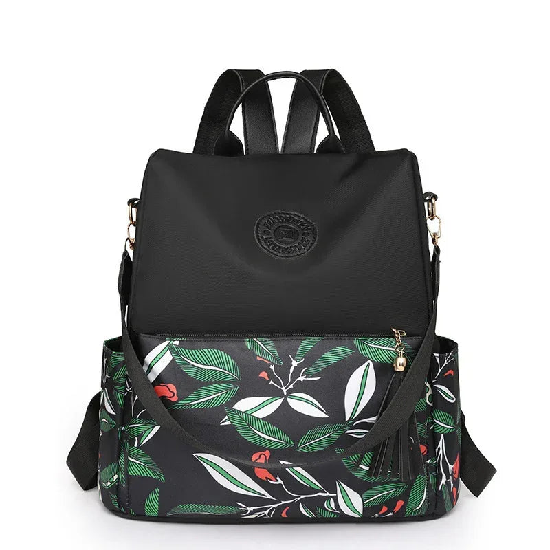 Trendy Printed Oxford Cloth Backpack Female 2024 New Cow Anti-theft Large Capacity Leisure - DanaFashionstore