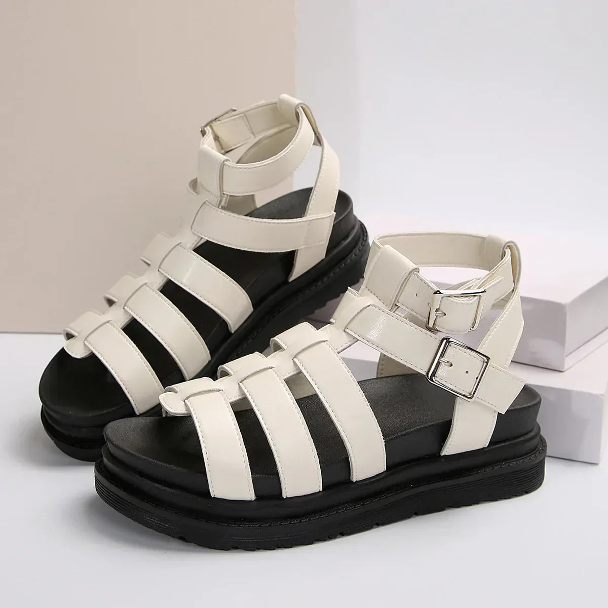 Hollow-out Belt Buckle Platform Pig Cage Sandals Women's Foreign Trade Roman Shoes - DanaFashionstore