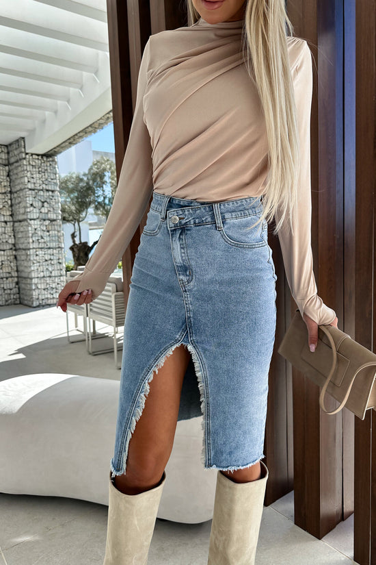 Split Fashion Casual Solid Denim Buttocks Skirt