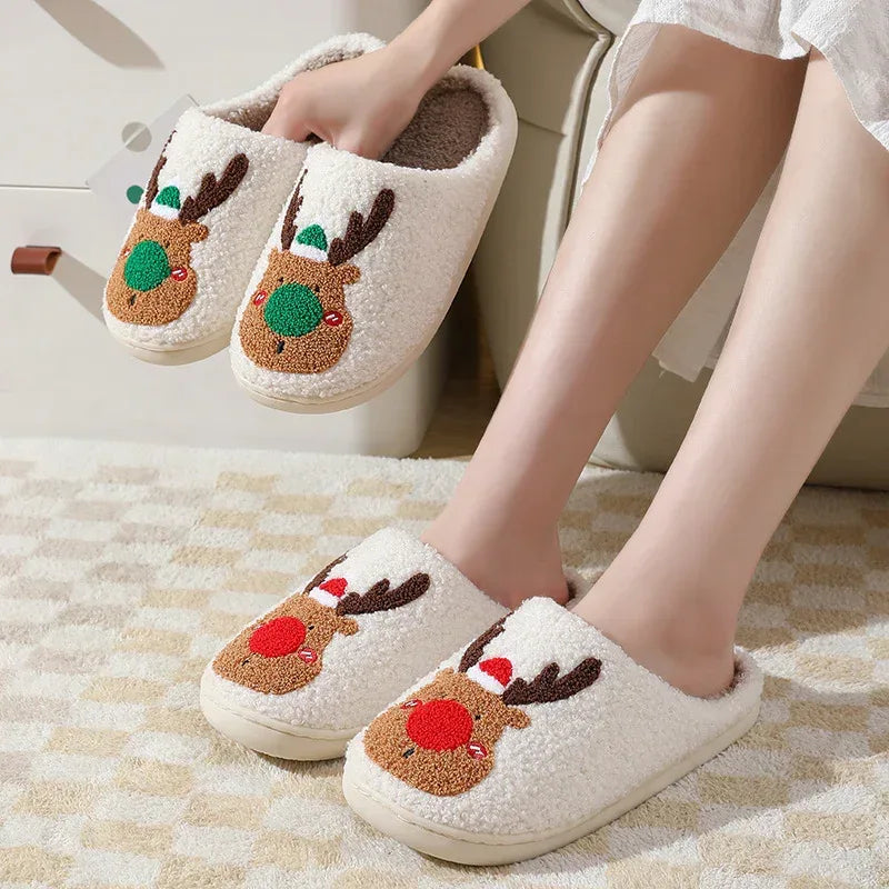 Christmas Shoes Winter Home Slippers Elk Soft Cozy Bedroom Slipper Slip On House Shoes - DanaFashionstore