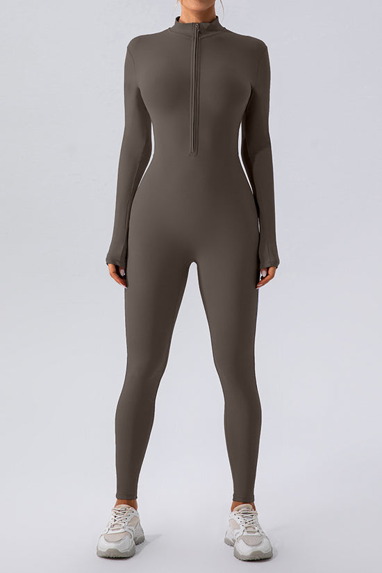 Fleece-lined Yoga Jumpsuit Long Sleeve Keep Warm Outerwear Tights