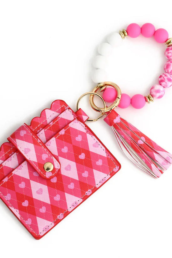 Love Polyurethane Card Holder Silica Gel Key Chain European And American Printed Silicone Beads Bracelet Women's Wallet - DanaFashionstore