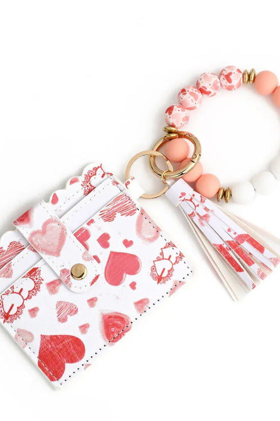 Love Polyurethane Card Holder Silica Gel Key Chain European And American Printed Silicone Beads Bracelet Women's Wallet - DanaFashionstore