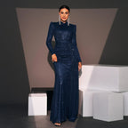 Long Sleeve Round Neck Sexy Slim Long Sequined Banquet Dress - DanaFashionstore